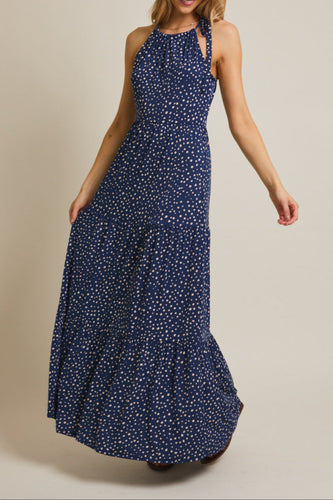 Navy Sleeveless Dot Maxi Dress