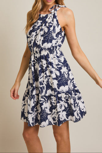 Navy & White Halter Dress