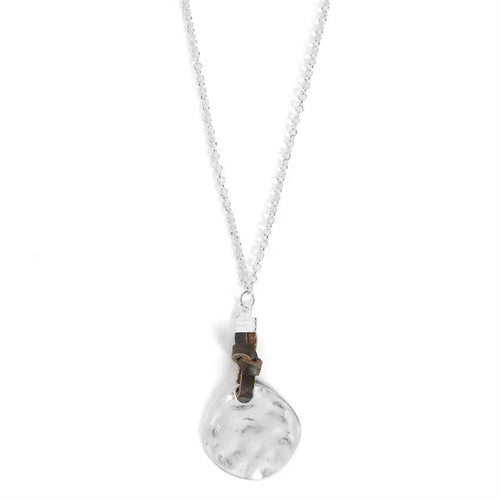Leather Knot Hammered Silver Necklace