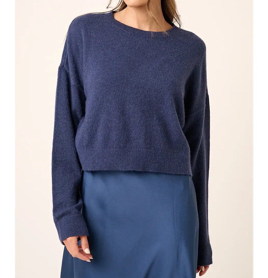 Navy Long Sleeve Crop Sweater
