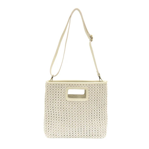 Off White Faux Cane Cutout Tote