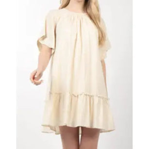 Cream Ruffled Bell Sleeve Dress