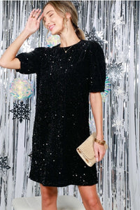 Black Sequin Velvet Detail  Dress