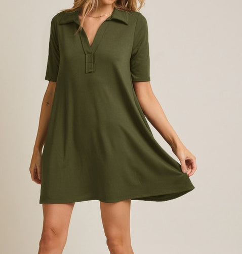 Olive Knit Short Sleeve Dress