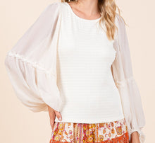 Ivory Knit top with Chiffon Sleeves