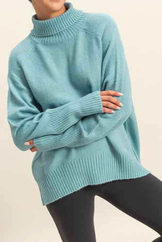 Aqua Turtleneck Sweater