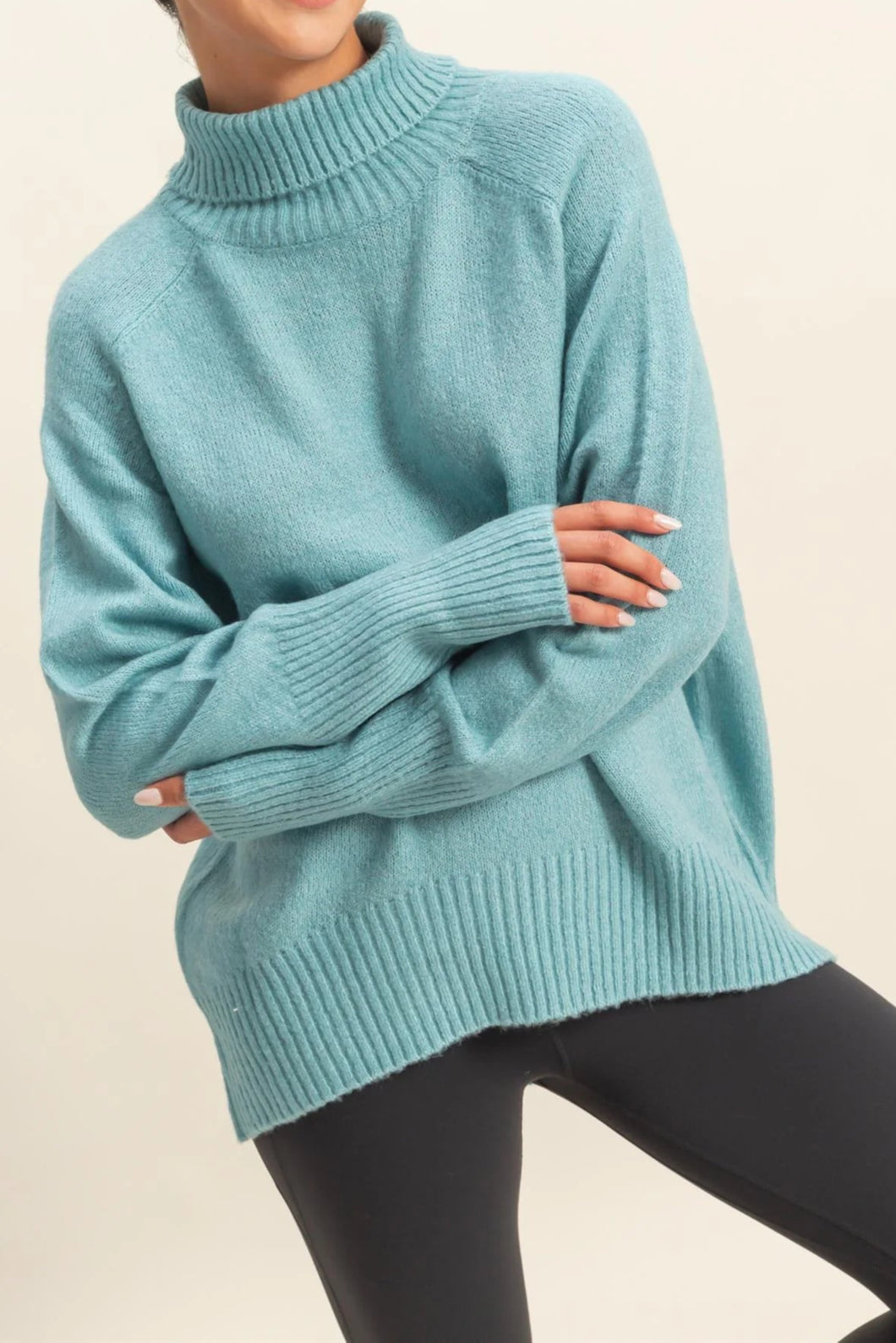 Aqua Turtleneck Sweater