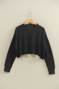 Relaxed Ribbed Knit Balloon Sleave Sweater
