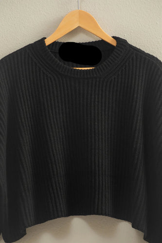 Relaxed Ribbed Knit Balloon Sleave Sweater