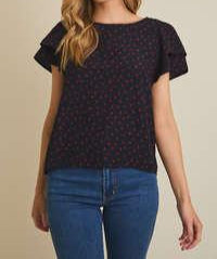 Navy Dot Flutter Sleeve Top