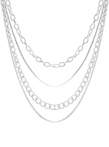 Silver Multi Layered Chain Necklace