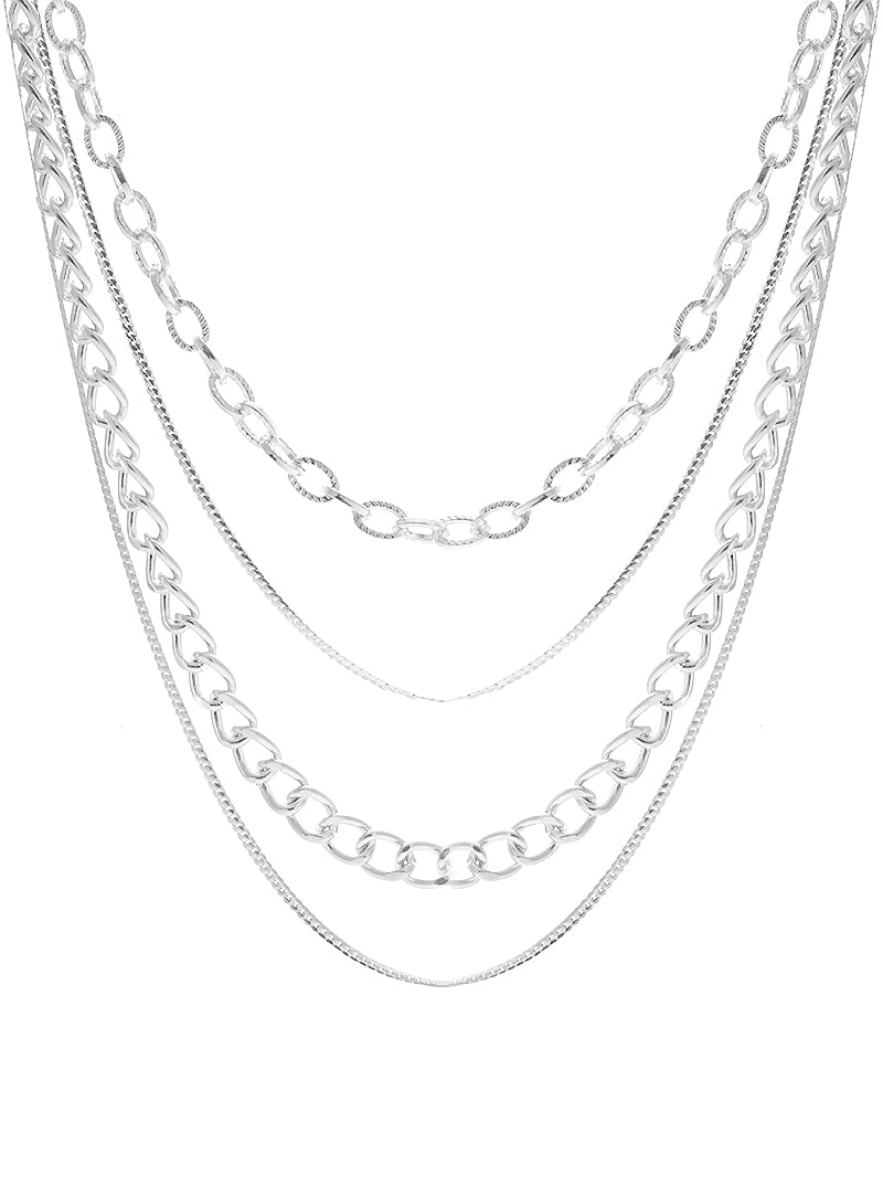 Silver Multi Layered Chain Necklace