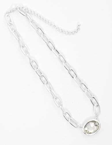 Worn Silver Stone Pendant Necklace