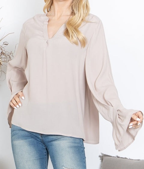 Taupe Boho Bell Sleeve Top