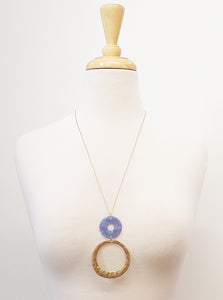 Blue Acetate Worn Metal Pendant Necklace