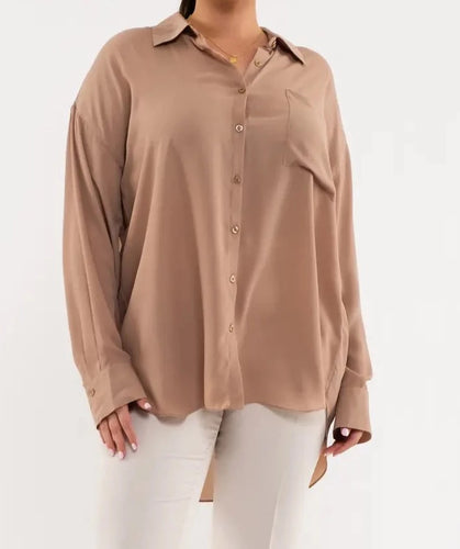 Plus Button Down Tan Blouse