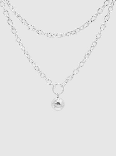 Silver Ball Pendant Layered Necklace